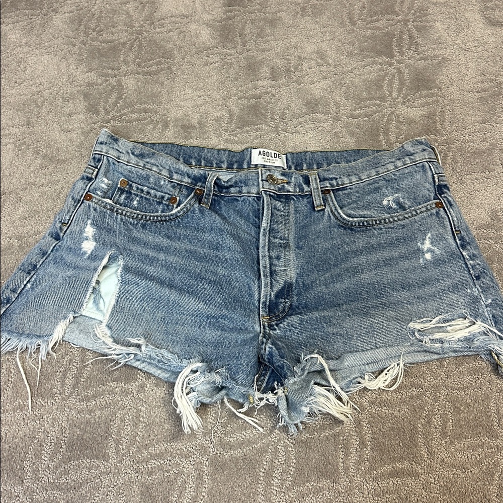 Agolde Blue Distressed Denim Shorts. Size 32.